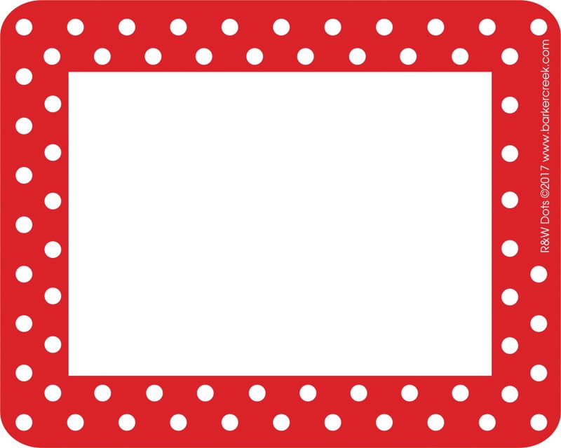 Barker Creek Name Badges & Self-Adhesive Labels, Red & White Dots, Multi-Purpose Name Tags, Gift Tags, Labels, and More! 3.5" x 2.75", 45 per Pkg, Home, School and Office Supplies (1502) - Image 1